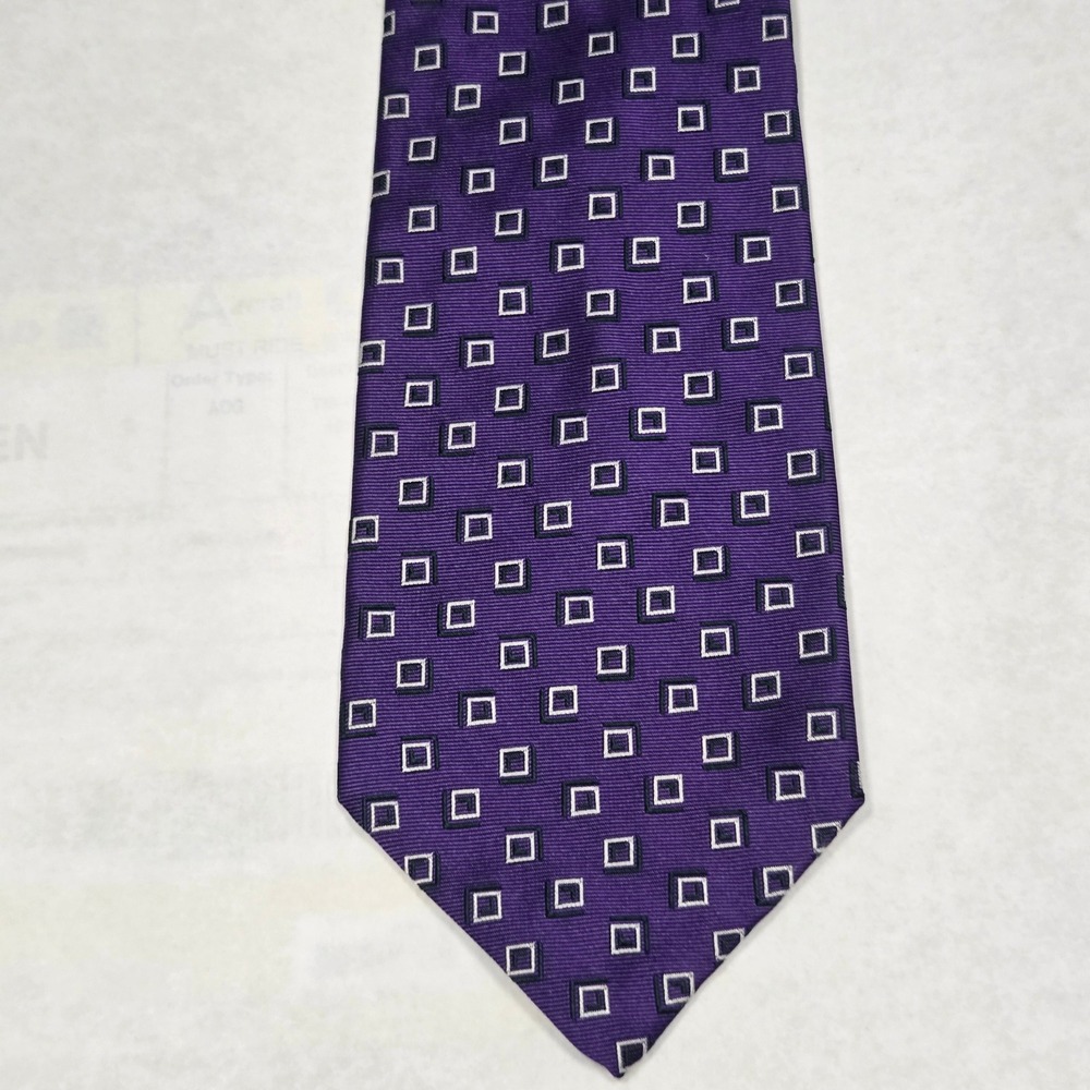 Lauren Ralph Lauren Mens Purple Geometric Square Silk Necktie Hand Finished USA